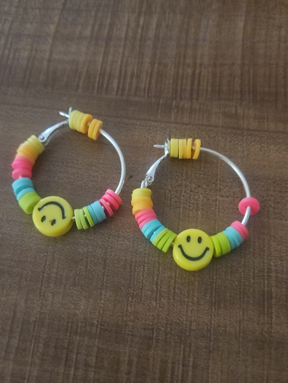 Kids Yellow Smiley Hoop Earrings with Multicolor Beads